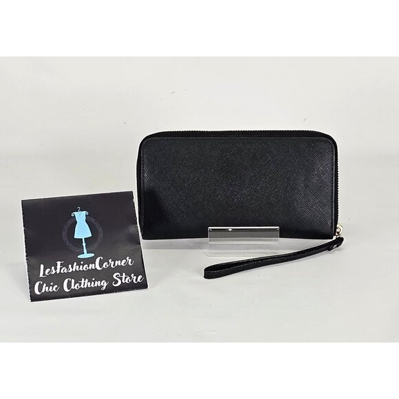 Kate Spade Women's Saffiano Black Leather Zip-Around Wristlet Wallet 133 - Picture 8 of 14
